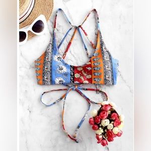 Zaful Boho Floral Paisley Strappy Bikini Top